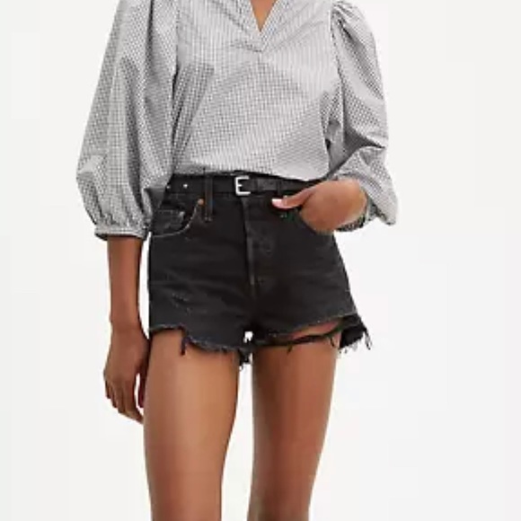 Levi’s 501 High Waisted Denim Shorts | Distressed, Black - Picture 1 of 5